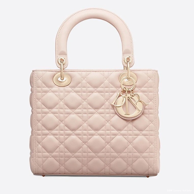 Cheap Gold Dior Medium Cannage Bag Lady Lambskin Apricot 0725 Luxury